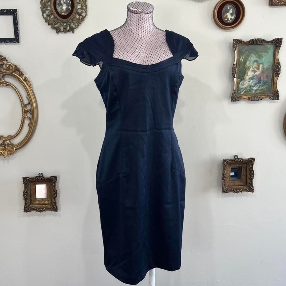 Cénia New York Navy Sculpted Cap Sleeve Sheath Dress – Size 10